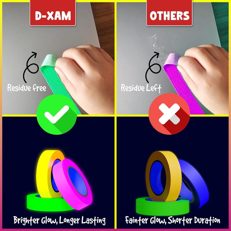 Dexam 6-Pack Neon Gaffer Tape - 0.6 or 1 inch UV Blacklight Reactive Glow in The Dark Tape, Best for Parties, Dance Floors, Theaters & DIY Projects - 6 Vibrant Colors - Image 4